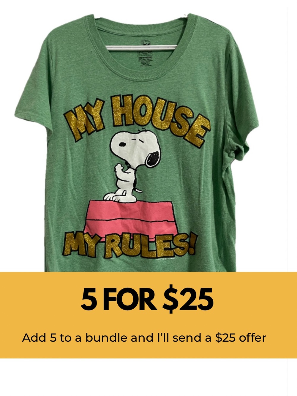Snoopy 'My House My Rules' Green Tee - Peanuts